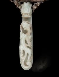 A Chinese Celadon and White Jade-Mounted Silver Hand Mirror
