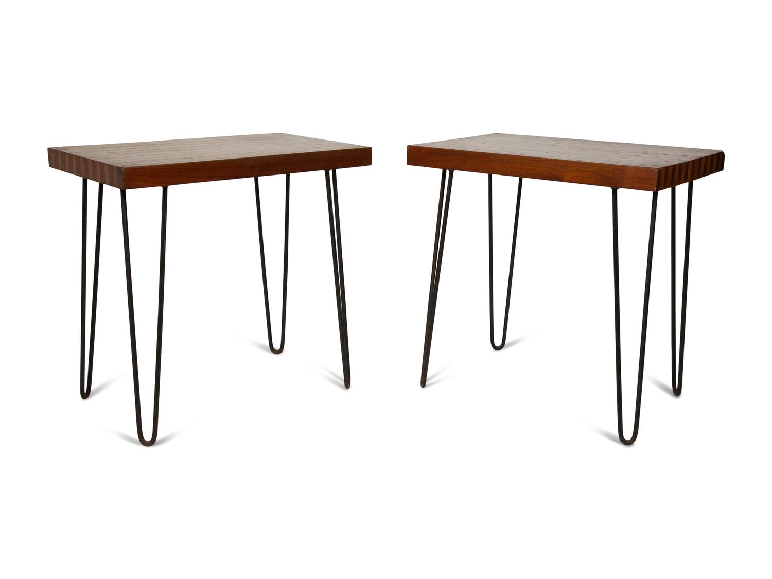 A Pair of Mid-Century Iron and Wood Side Tables — THIRD QUARTER 20TH CENTURY