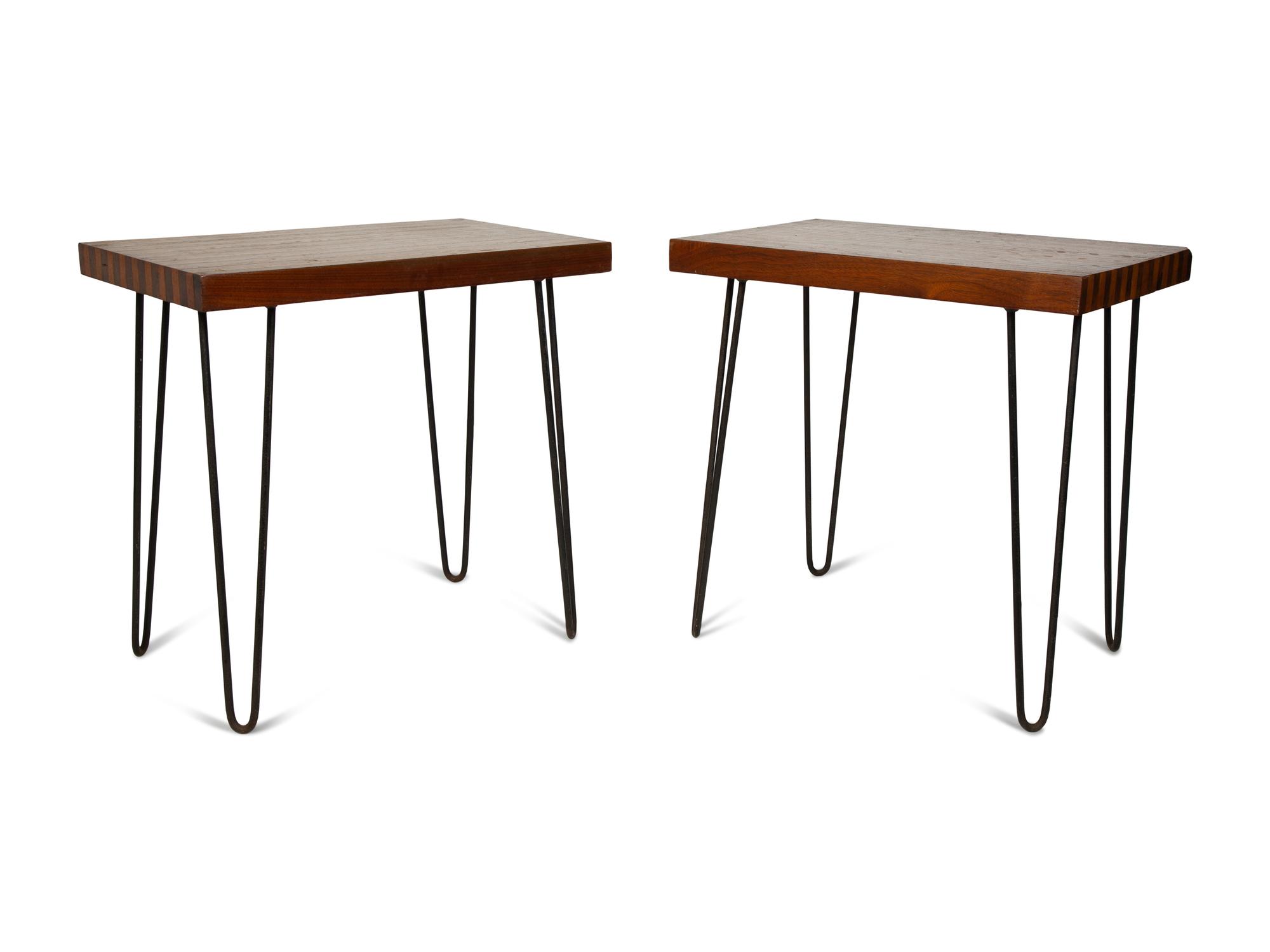 A Pair of Mid-Century Iron and Wood Side Tables — THIRD QUARTER 20TH CENTURY
