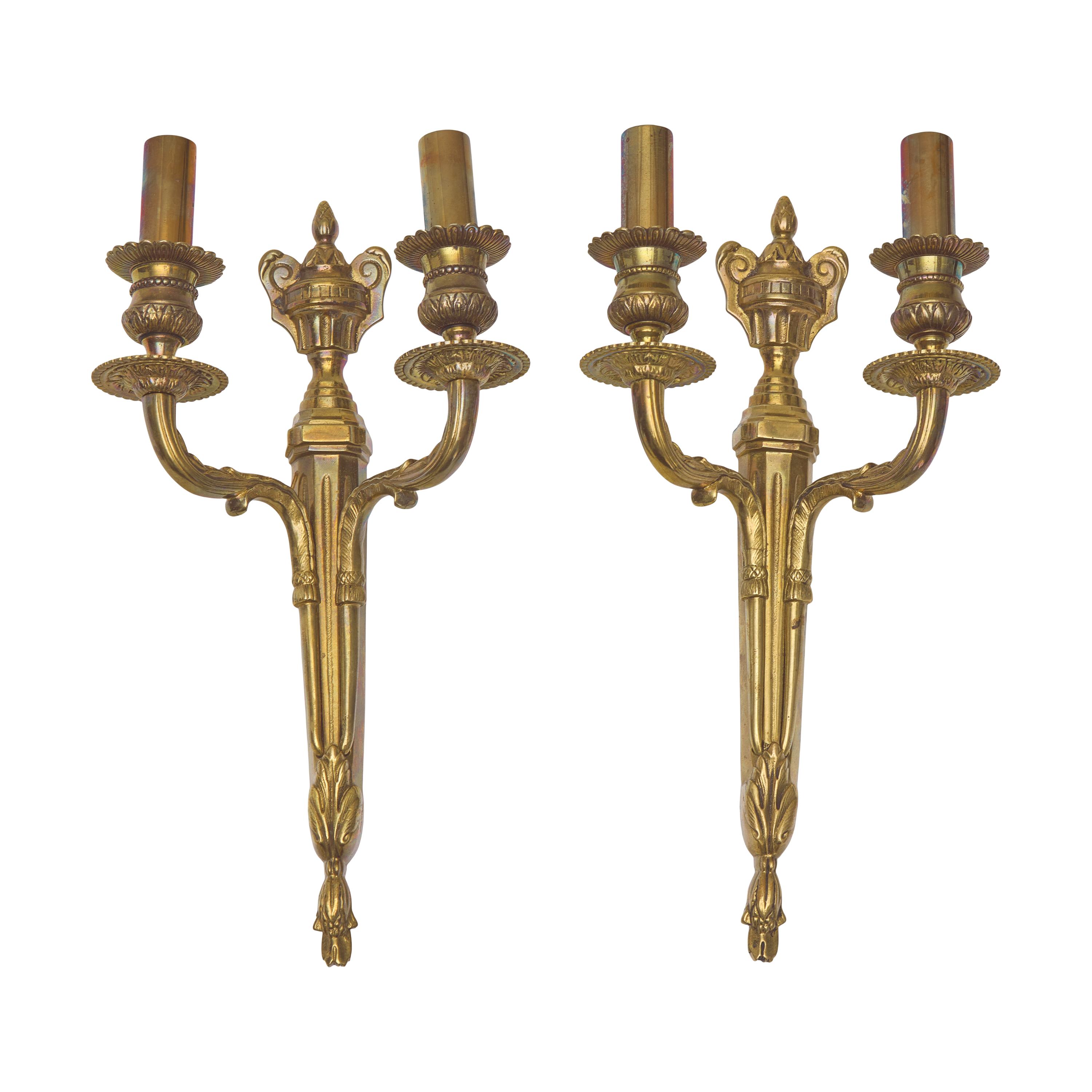 A Pair of Louis XVI Style Brass Wall Sconces