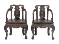 A Pair of Chinese Export Black Lacquer Armchairs