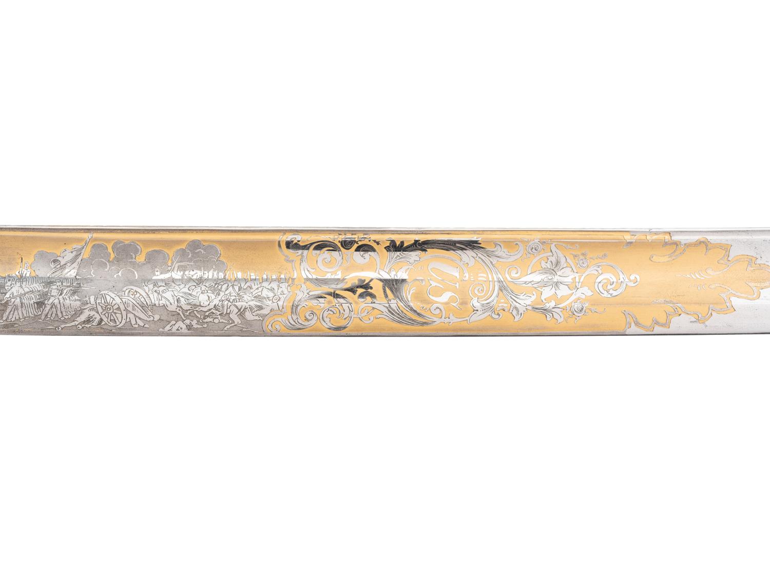 [CIVIL WAR]. Non-regulation Civil War Staff & Field officer's import sword "Peterson 75," based on the British 1854 pattern, with blade emblazoned with the Oregon Territorial Seal.