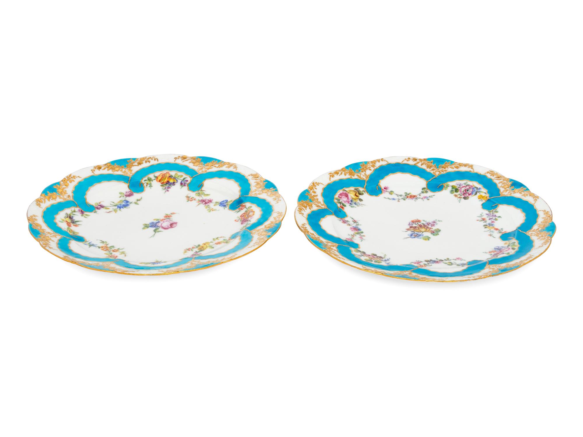 Two Vincennes Bleu Céleste Ribbon Decorated Porcelain Plates ( Assiettes 'à Guirlandes' )