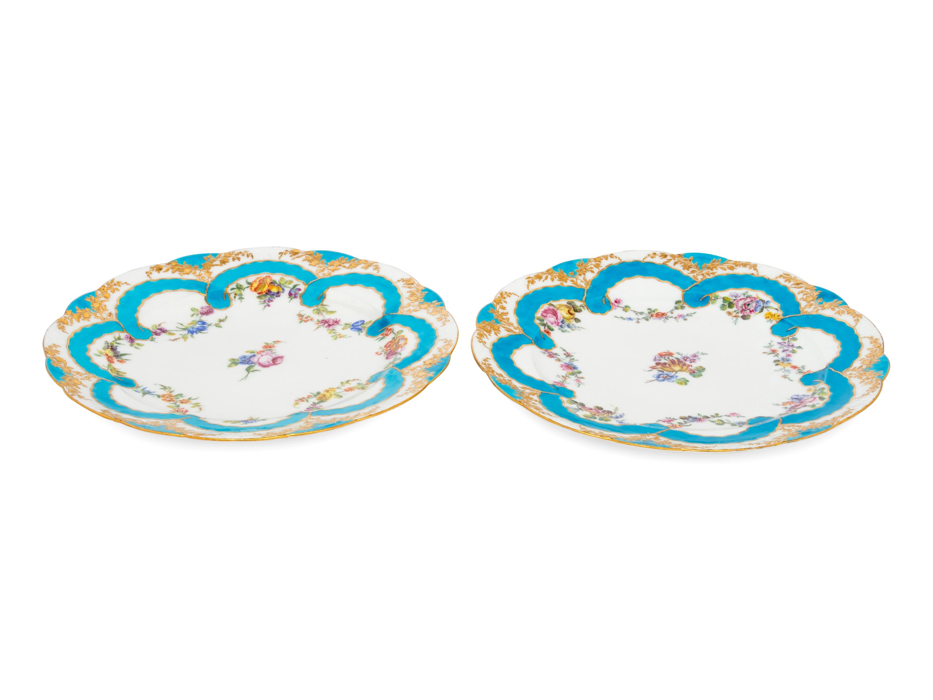 Two Vincennes Bleu Céleste Ribbon Decorated Porcelain Plates ( Assiettes 'à Guirlandes' )