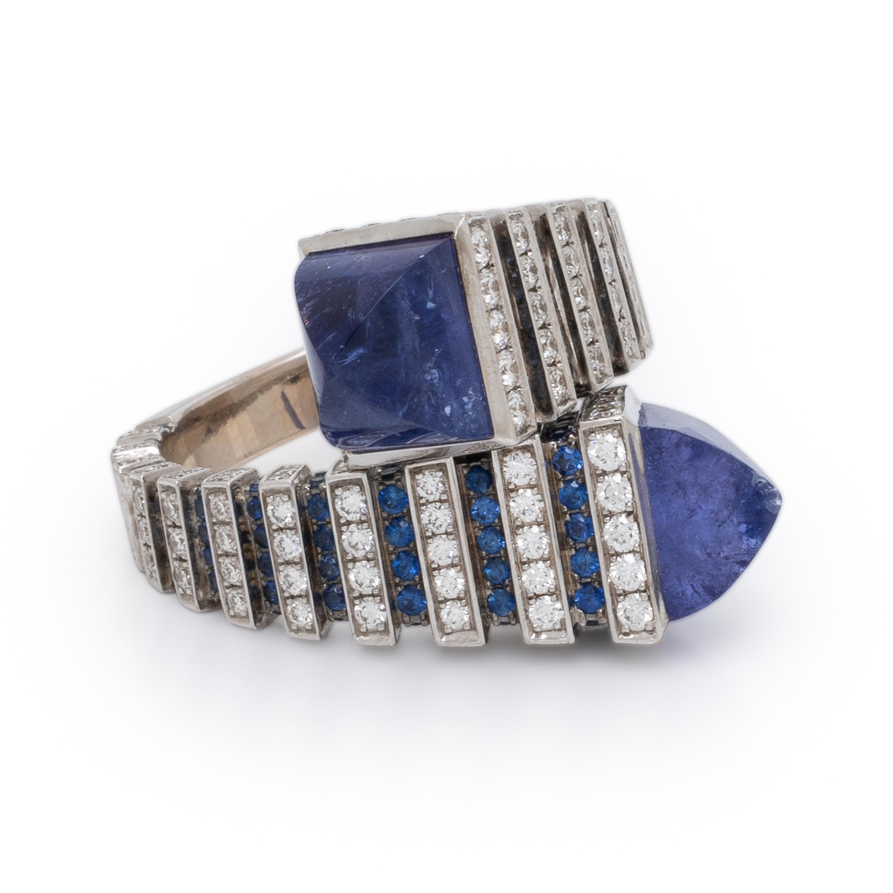 Marli, 'Cleo Jazz', Tanzanite, Sapphire, Diamond, and White Gold Ring