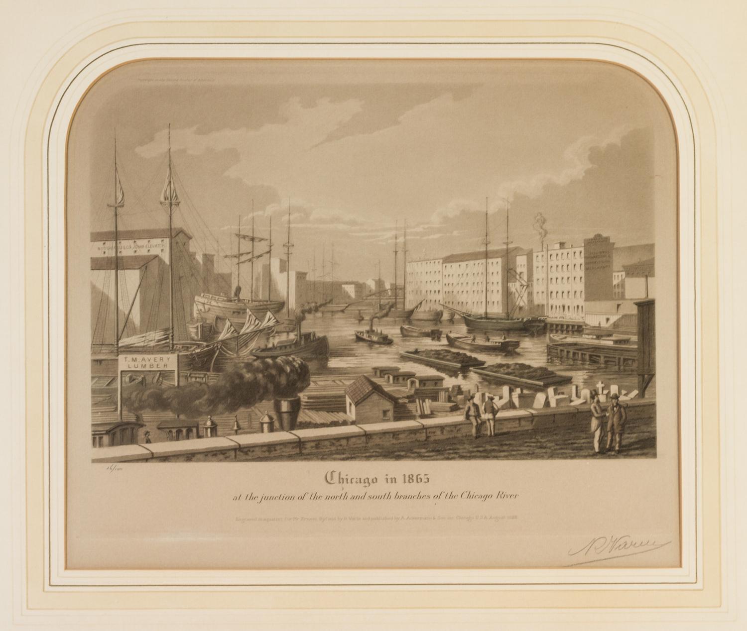 (CHICAGO) VARIN, RAOUL. A group of four original color aquatints, depicting various views of Chicago, various dates. Framed.