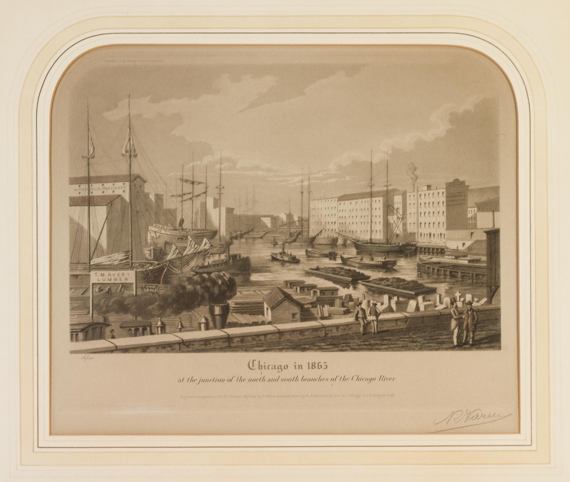 (CHICAGO) VARIN, RAOUL. A group of four original color aquatints, depicting various views of Chicago, various dates. Framed.
