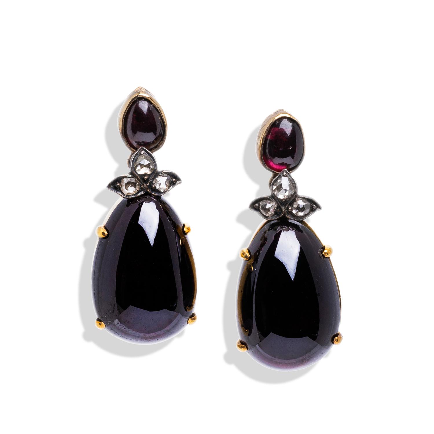 VICTORIAN, GARNET AND DIAMOND EARRINGS