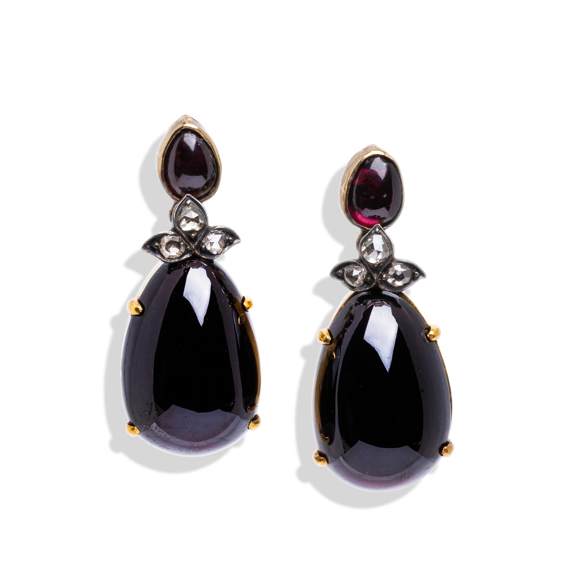 VICTORIAN, GARNET AND DIAMOND EARRINGS