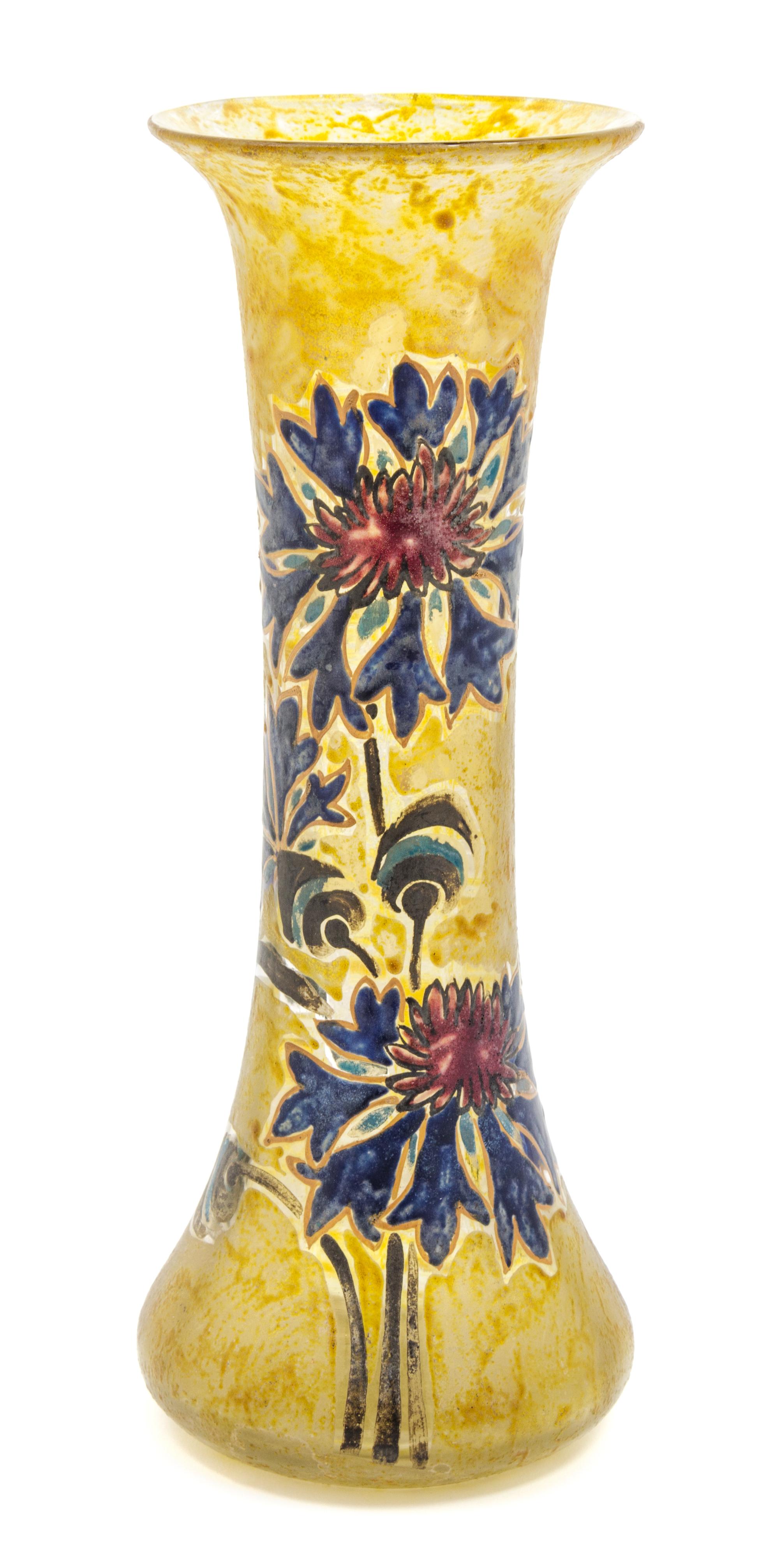 A Legras Painted Glass Vase Height 13 1/4 inches.