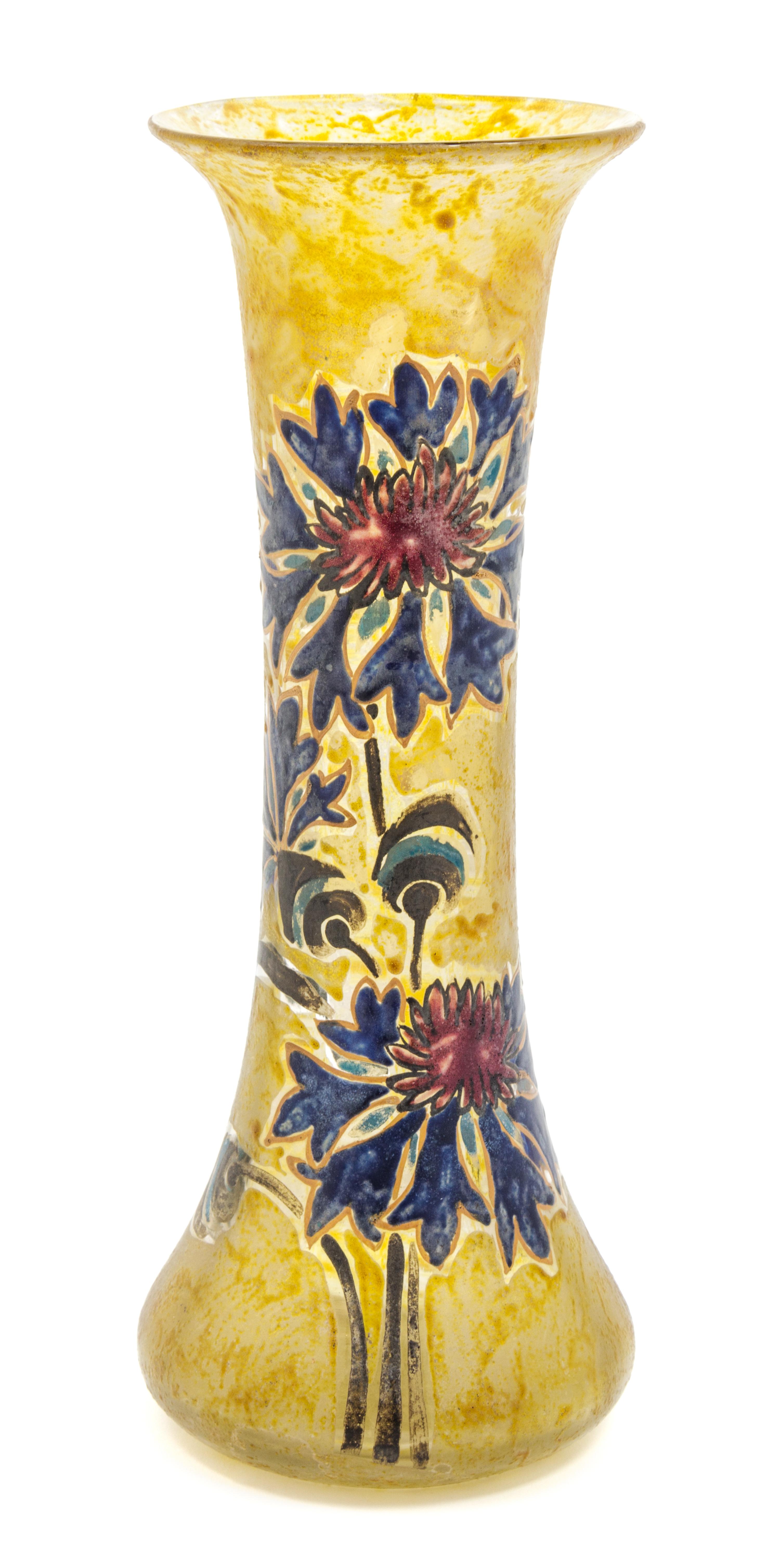 A Legras Painted Glass Vase Height 13 1/4 inches.
