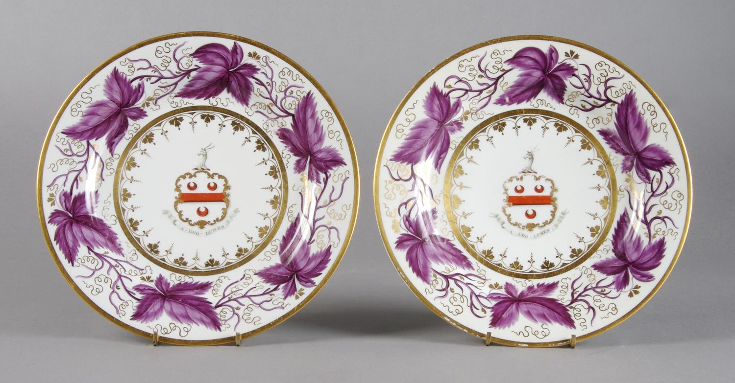 A Pair of Worcester Barr, Flight and Barr Armorial Plates, Diameter 9 5/8 inches.