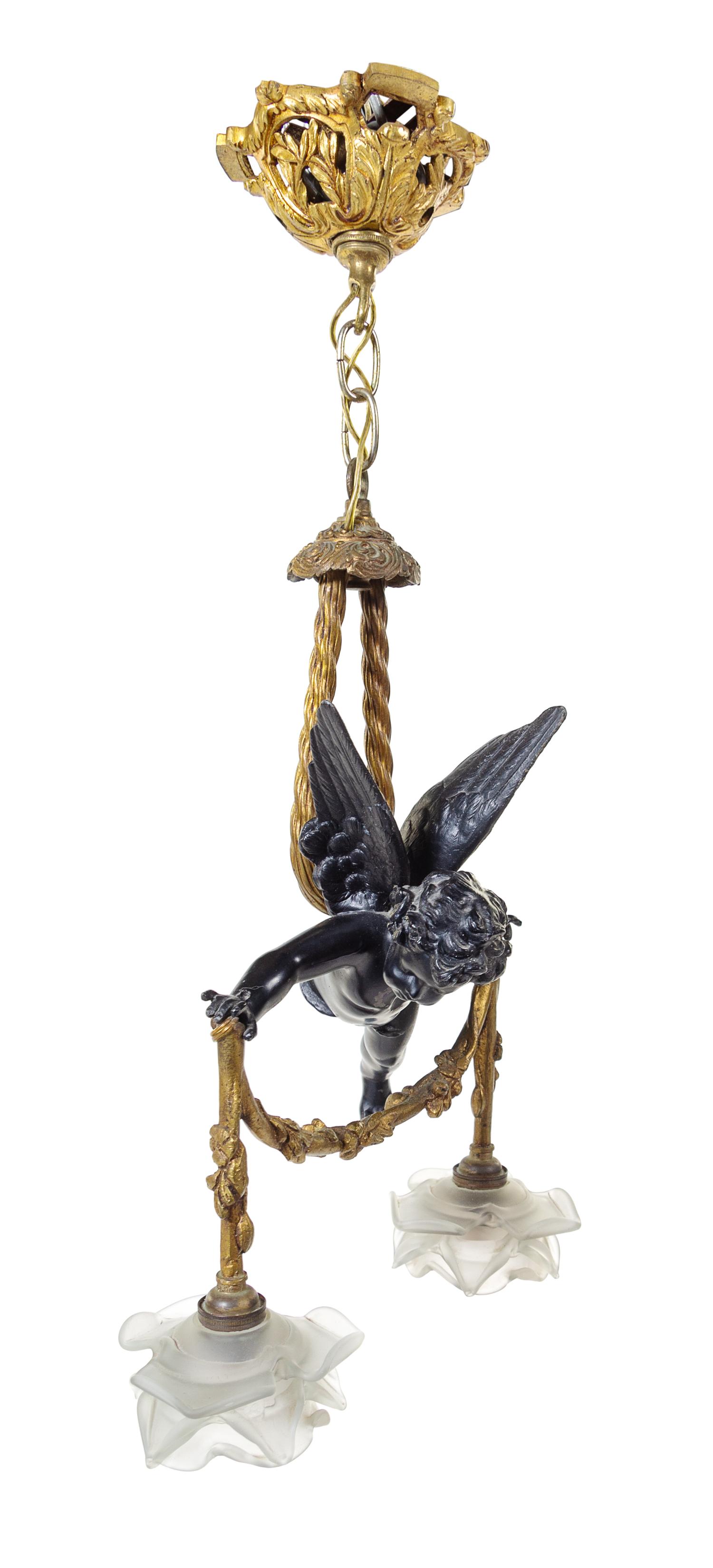 A French Gilt and Patinated Bronze Fixture Height 22 1/2 inches. — LATE 19TH/EARLY 20TH CENTURY
