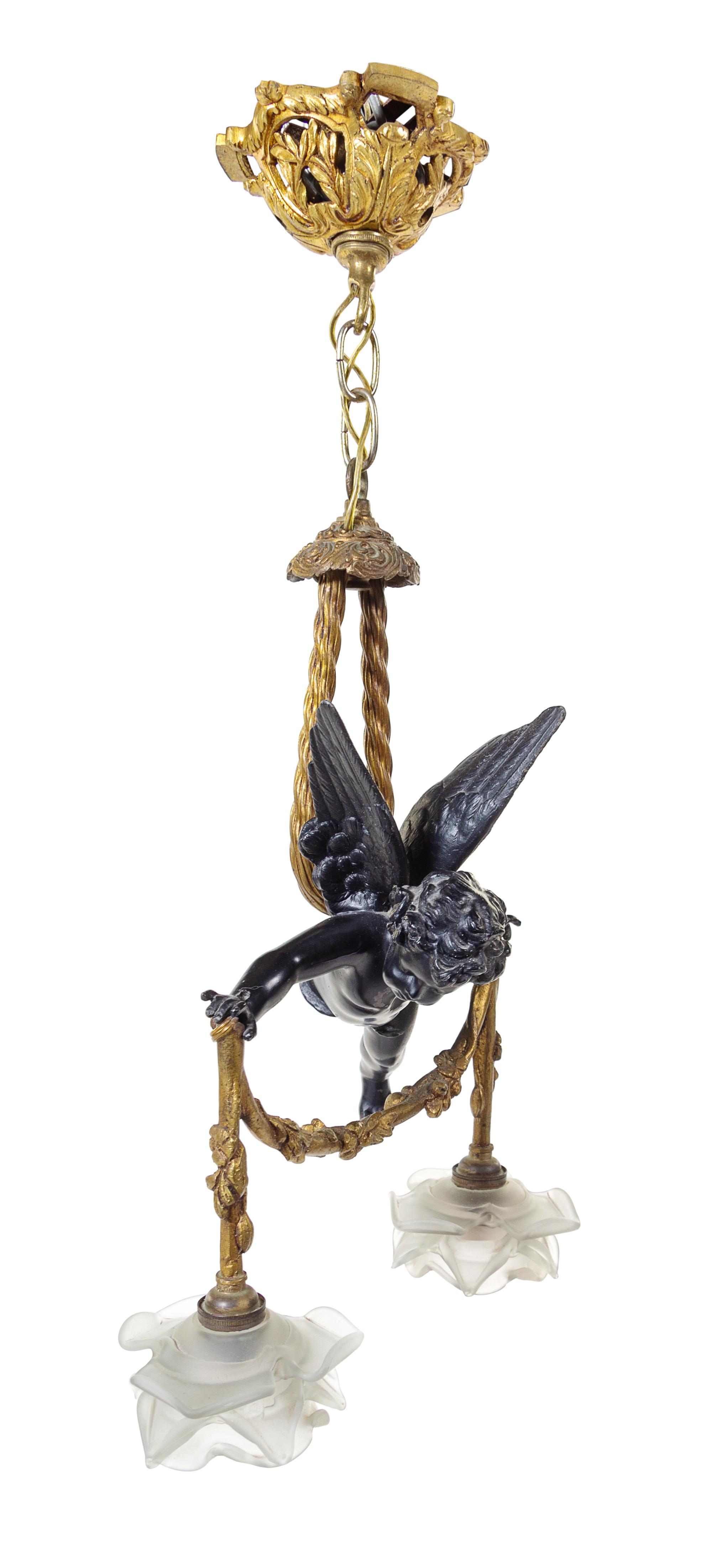 A French Gilt and Patinated Bronze Fixture Height 22 1/2 inches. — LATE 19TH/EARLY 20TH CENTURY