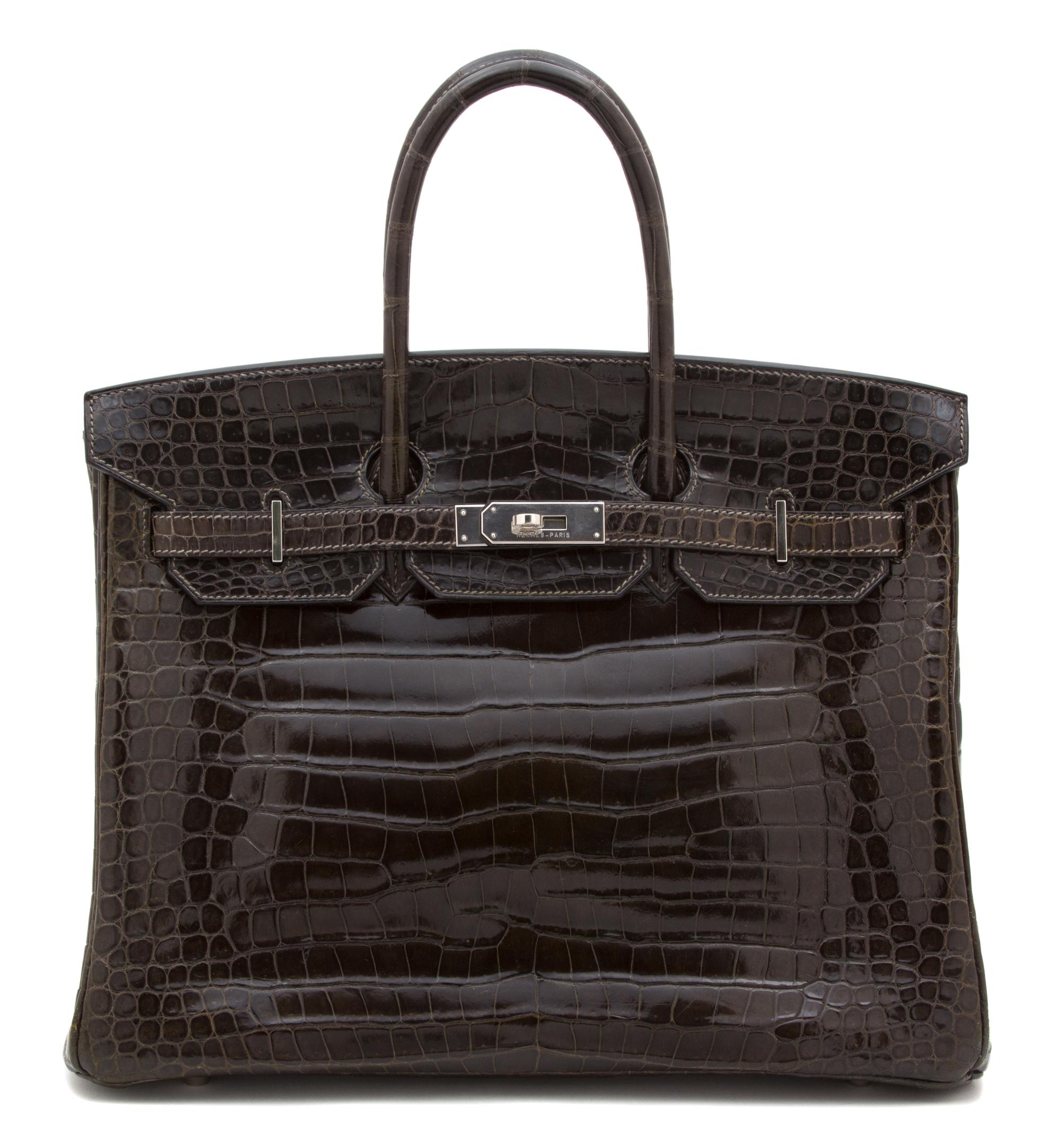 An Hermes Gris Elephant Porosus Crocodile 35cm Birkin Handbag, 14" x 10" x 7"; Handle drop: 4"