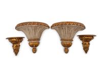 Two Pairs of Painted and Gilt Wood Wall Brackets