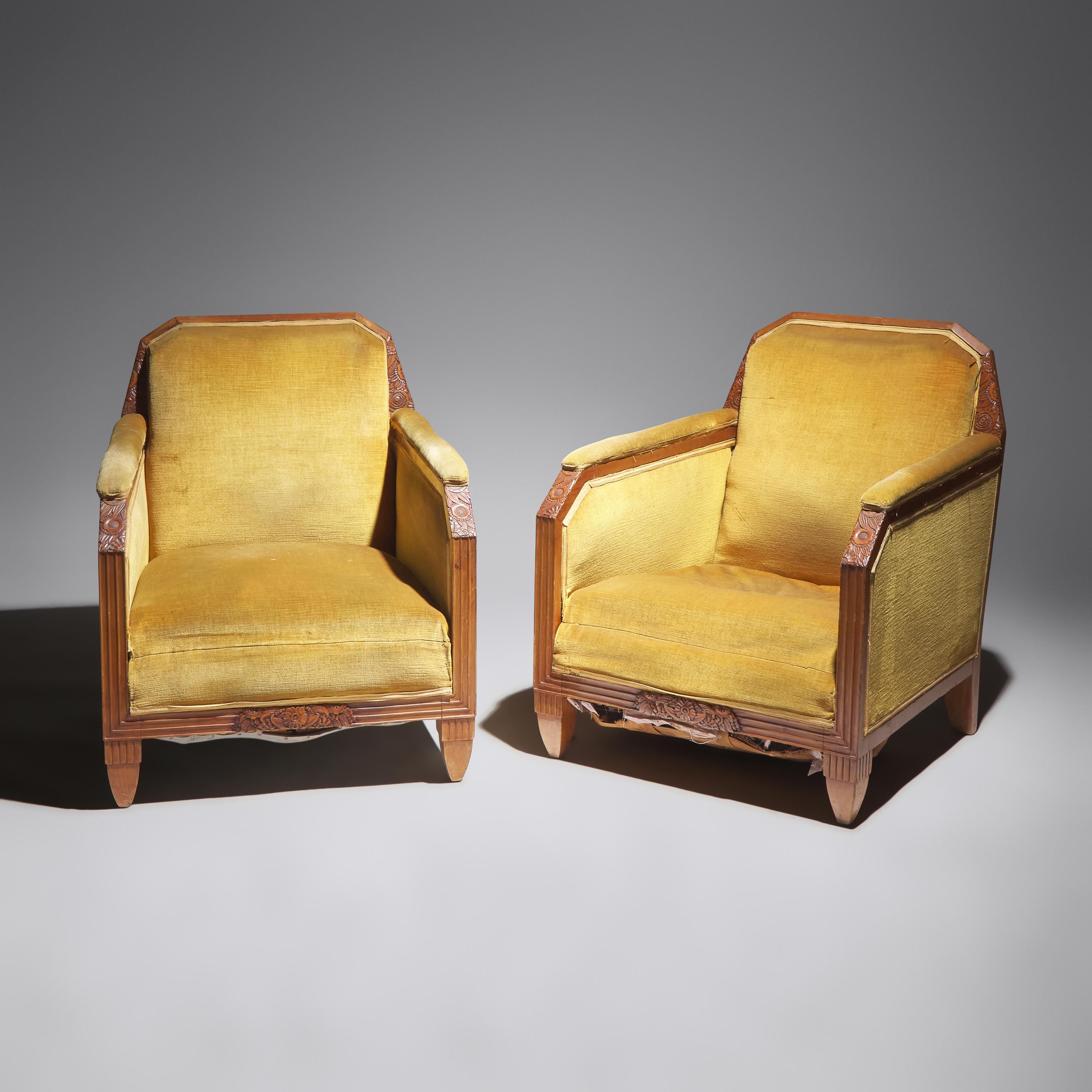Maurice Dufrêne (French, 1876–1955) — Pair of French Art Deco Cubist-inspired Club Chairs, c. 1925