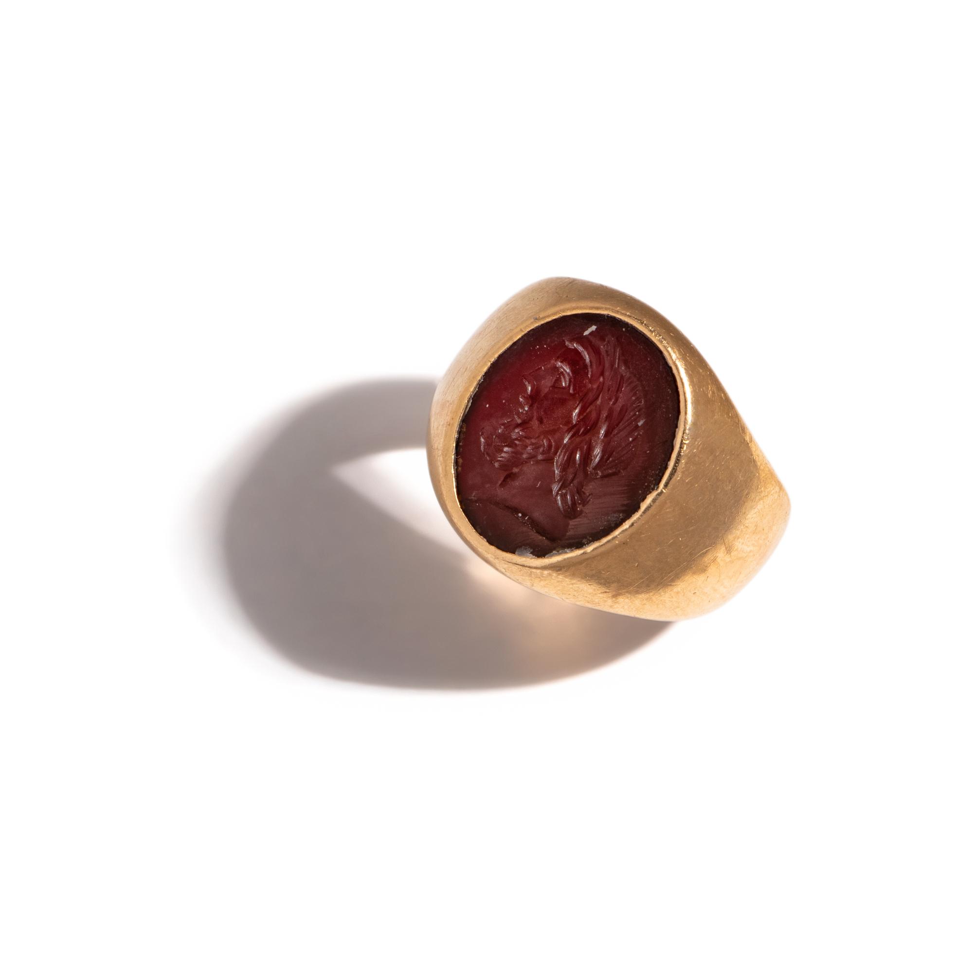 A Roman Carnelian Ringstone with Jupiter — Set in a modern gold ring