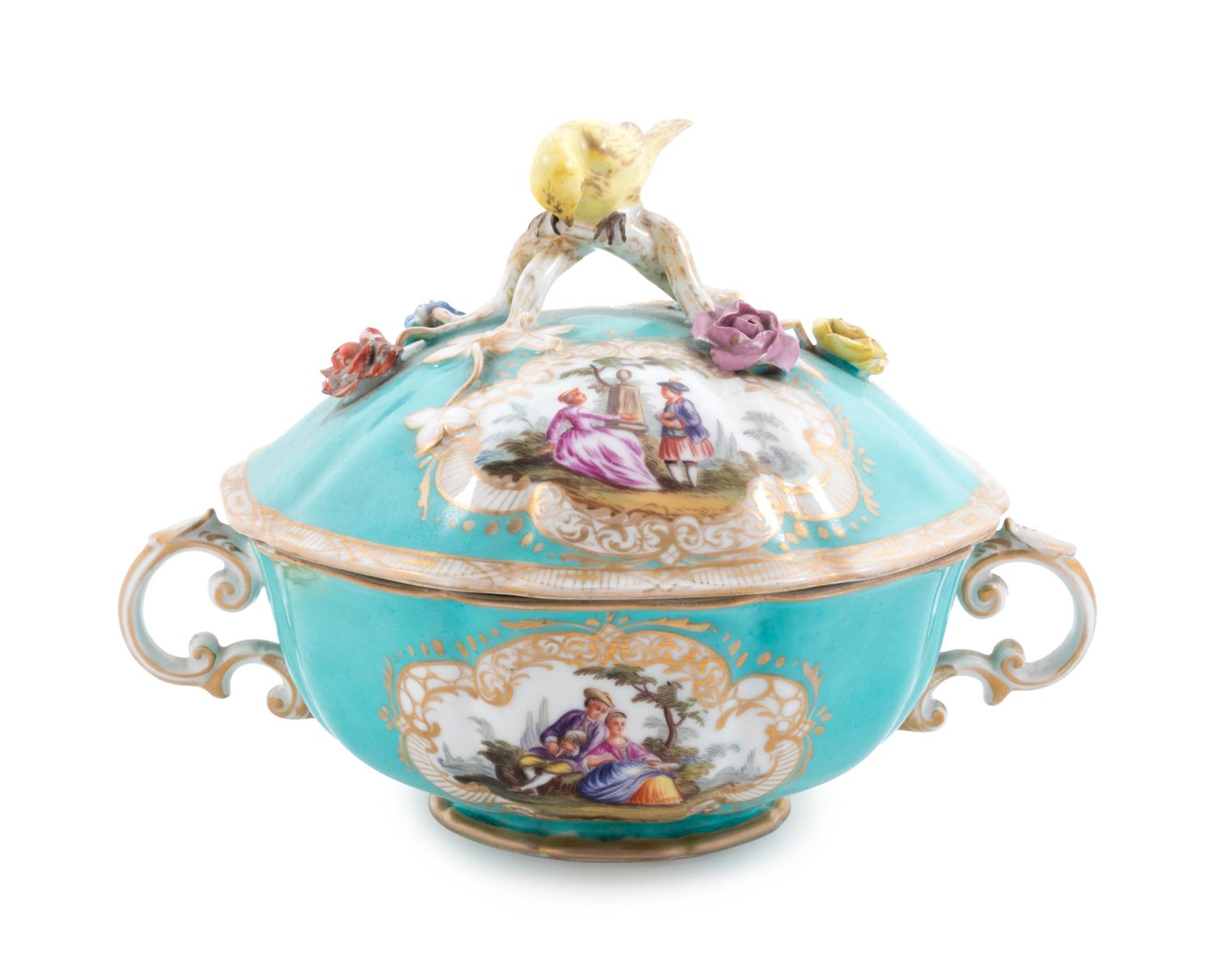 A Meissen Painted and Parcel Gilt Porcelain Covered Tureen