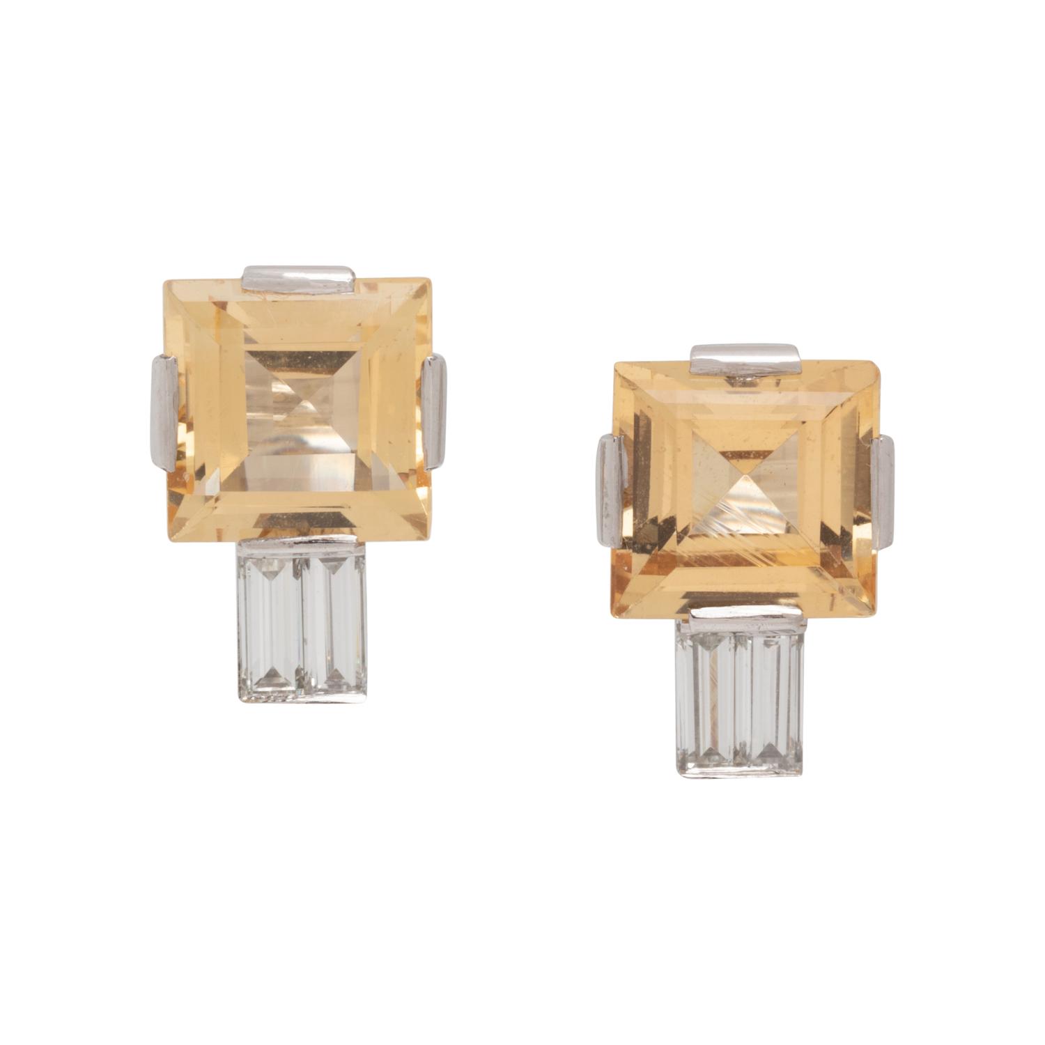 TOPAZ AND DIAMOND EARCLIPS