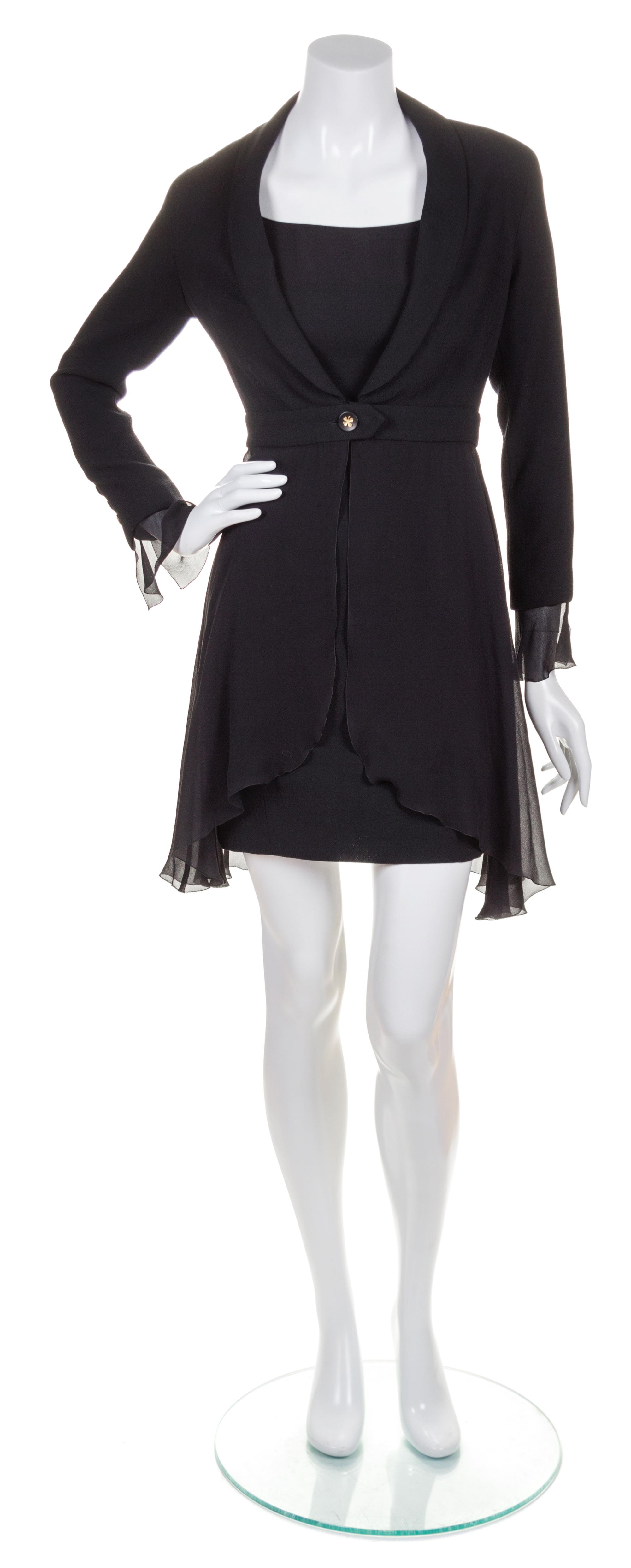 A Chanel Black Wool Dress Ensemble, Size 38.
