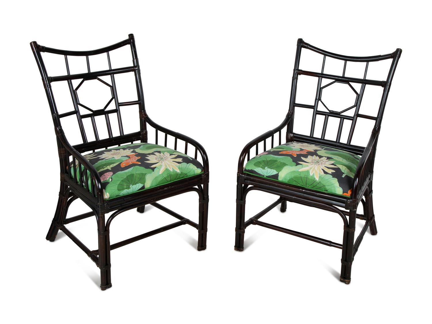 A Set of Four Palecek Chinese Chippendale Style Black Lacquer Bamboo Chairs — 20TH CENTURY