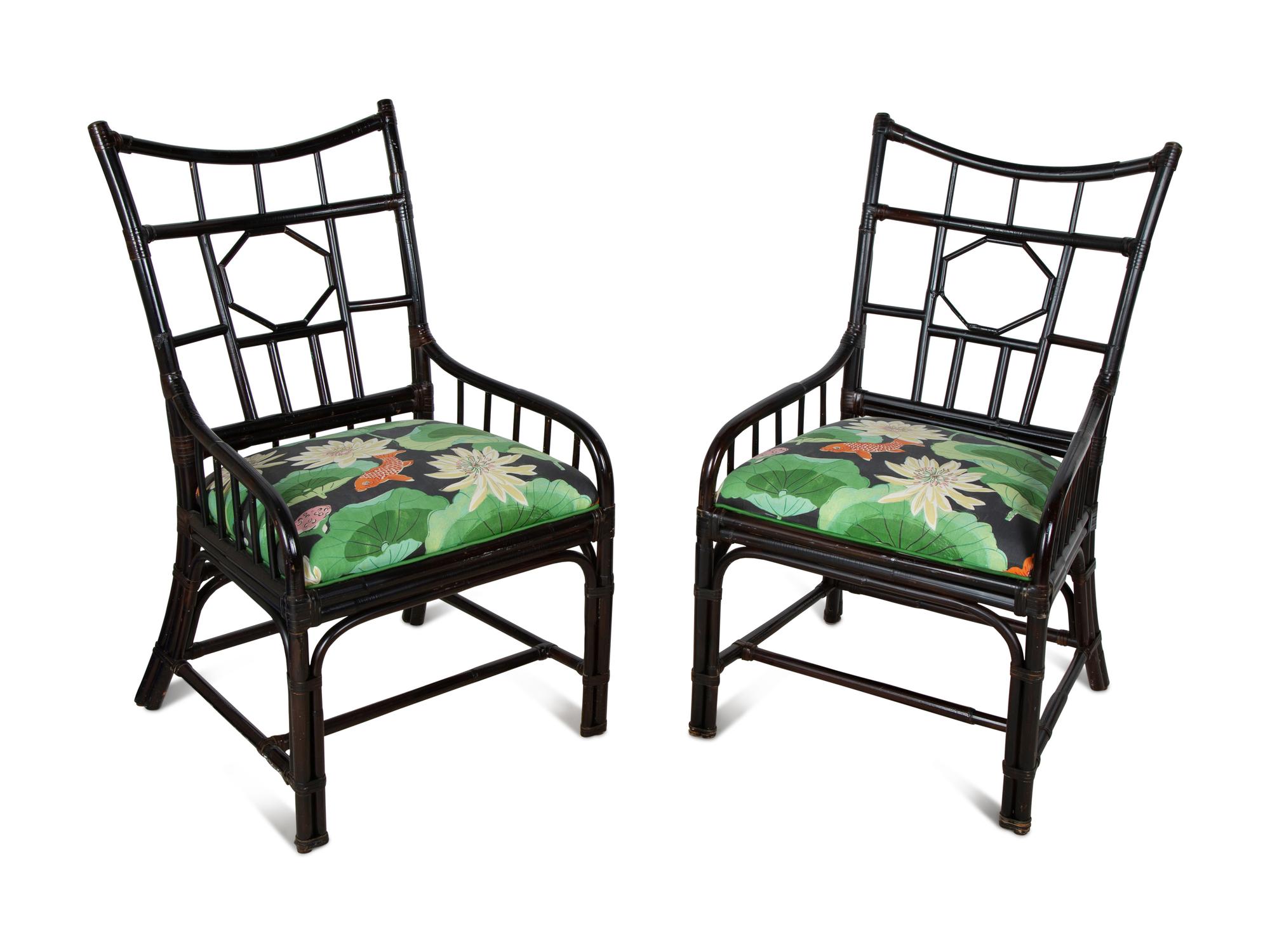 A Set of Four Palecek Chinese Chippendale Style Black Lacquer Bamboo Chairs — 20TH CENTURY