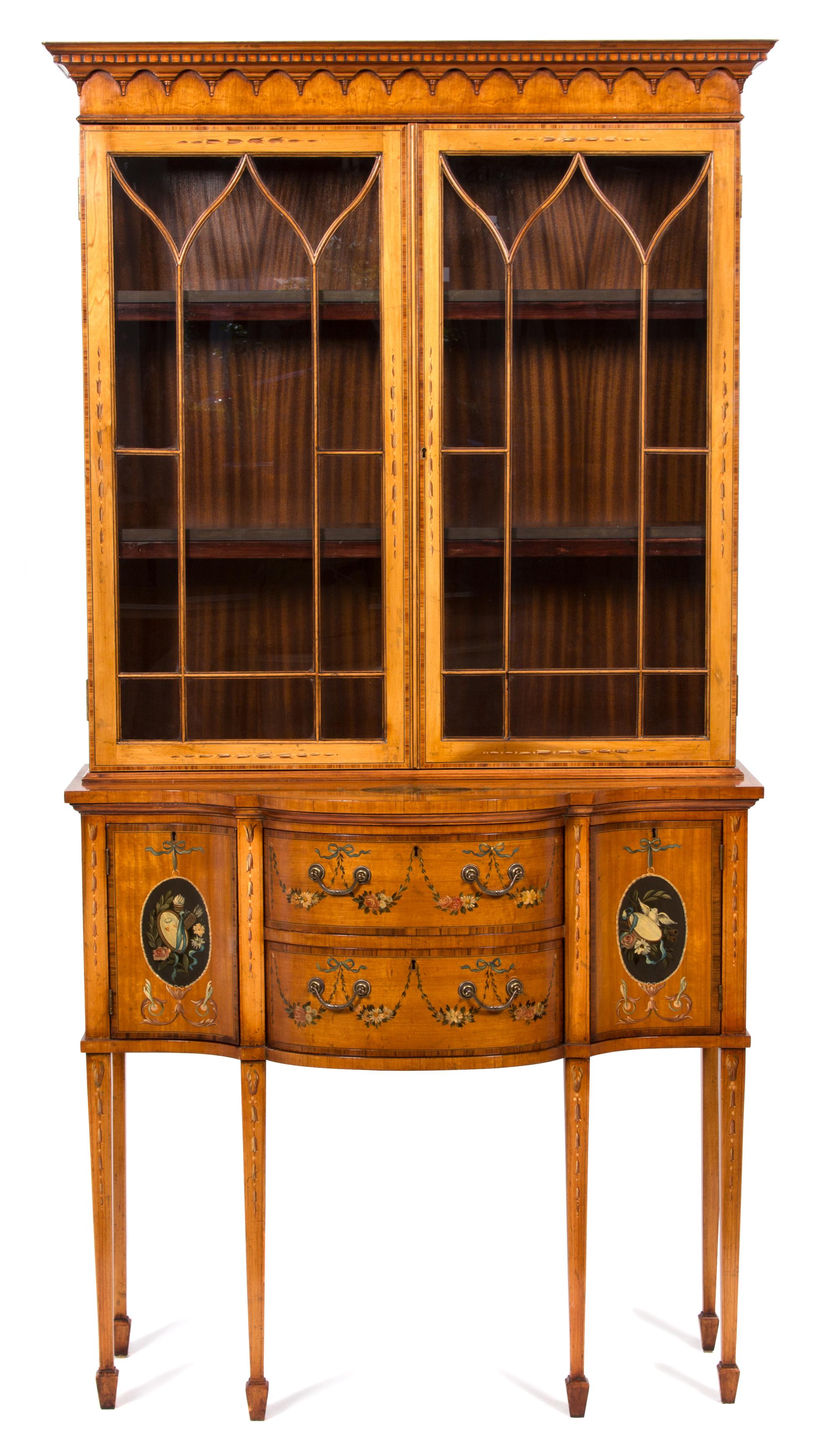 An Edwardian Painted Satinwood Display Cabinet Height 82 x width 42 x depth 20 inches. — 20TH CENTURY