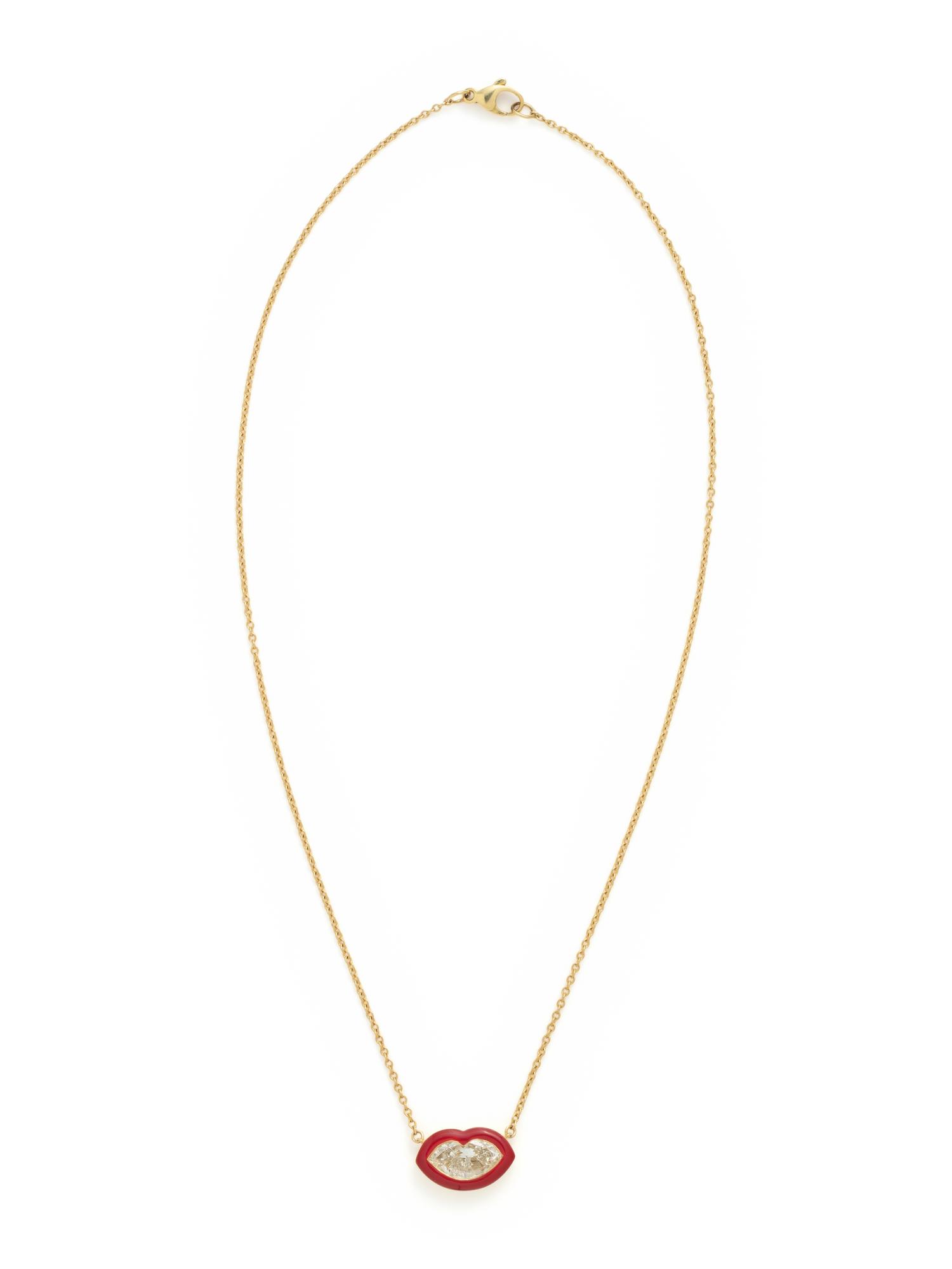DIAMOND AND ENAMEL LIPS NECKLACE