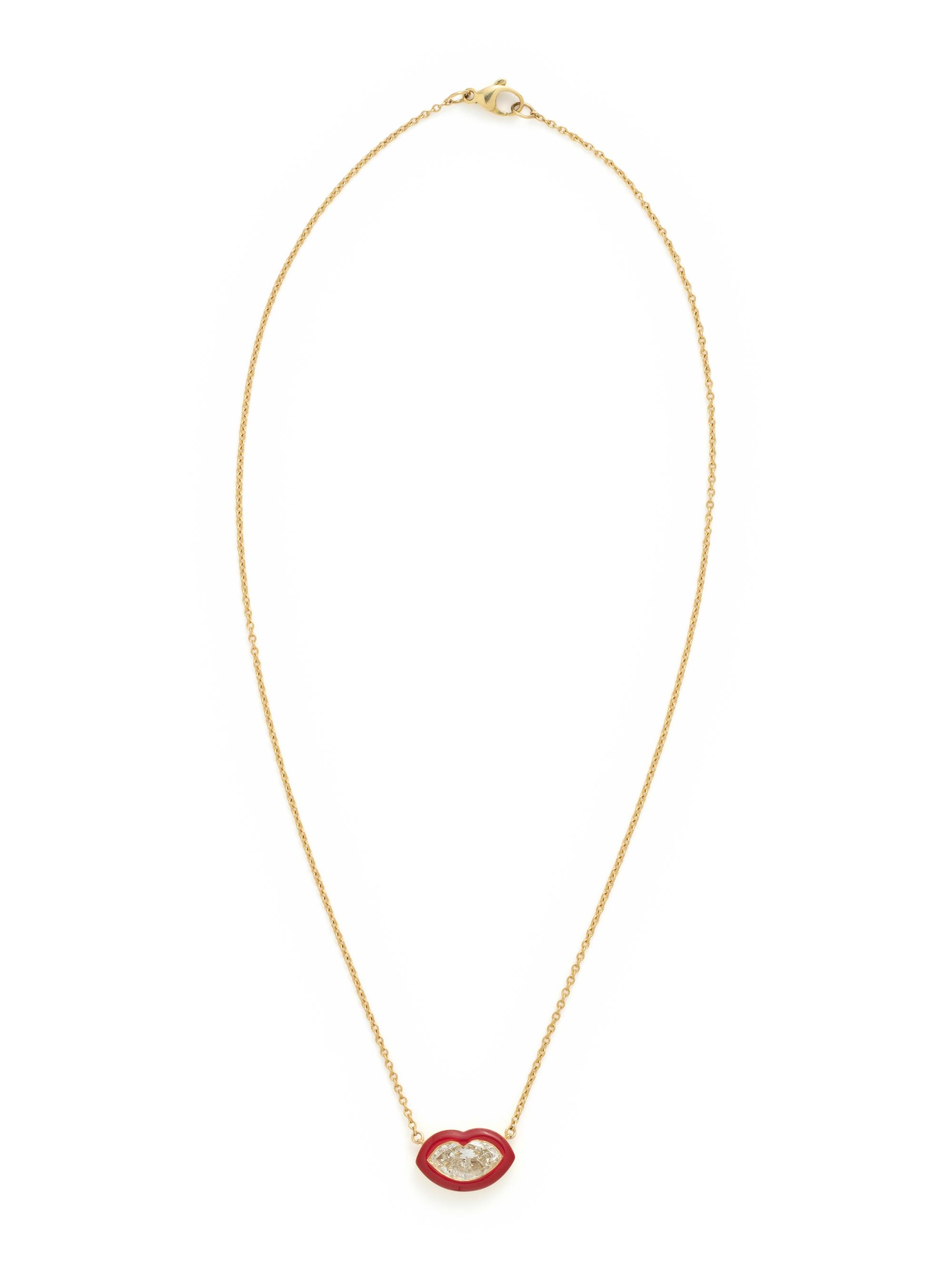 DIAMOND AND ENAMEL LIPS NECKLACE