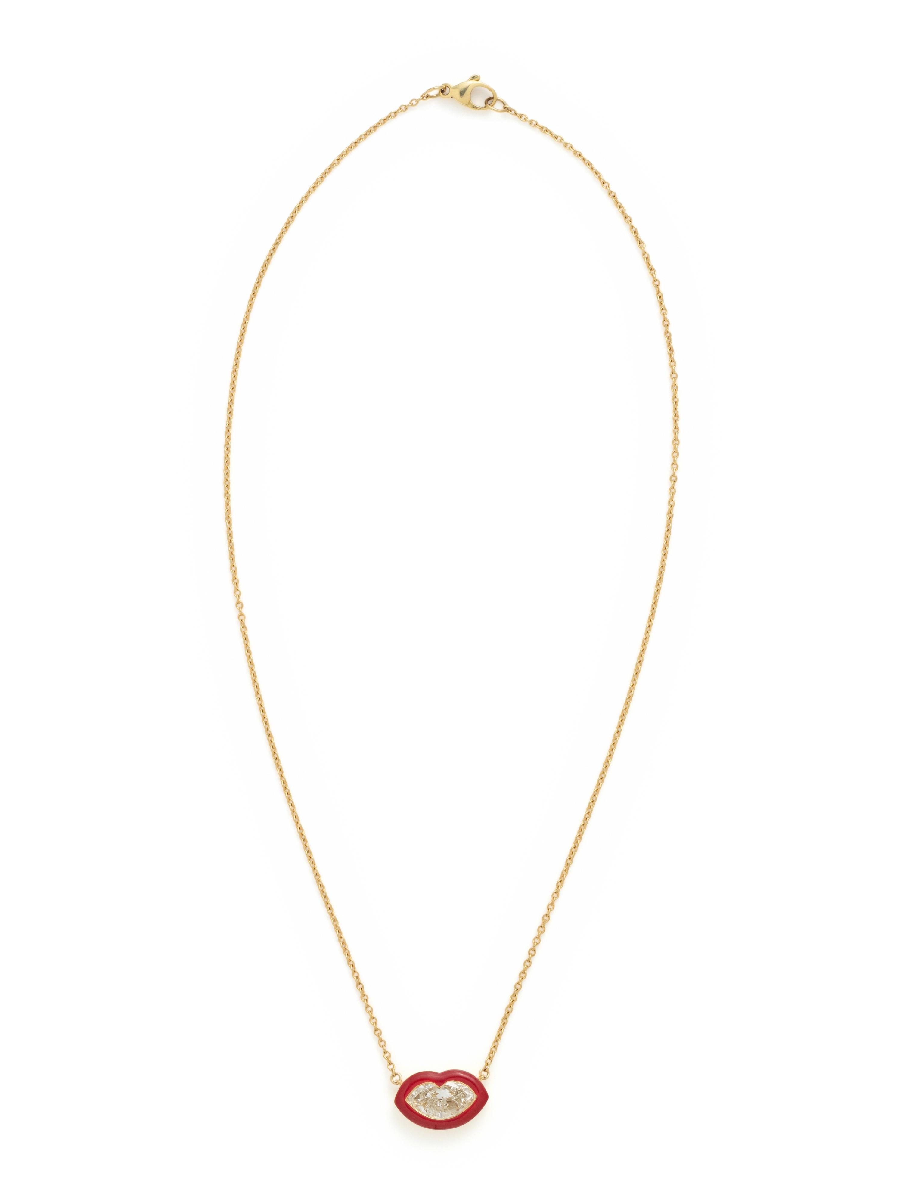 DIAMOND AND ENAMEL LIPS NECKLACE
