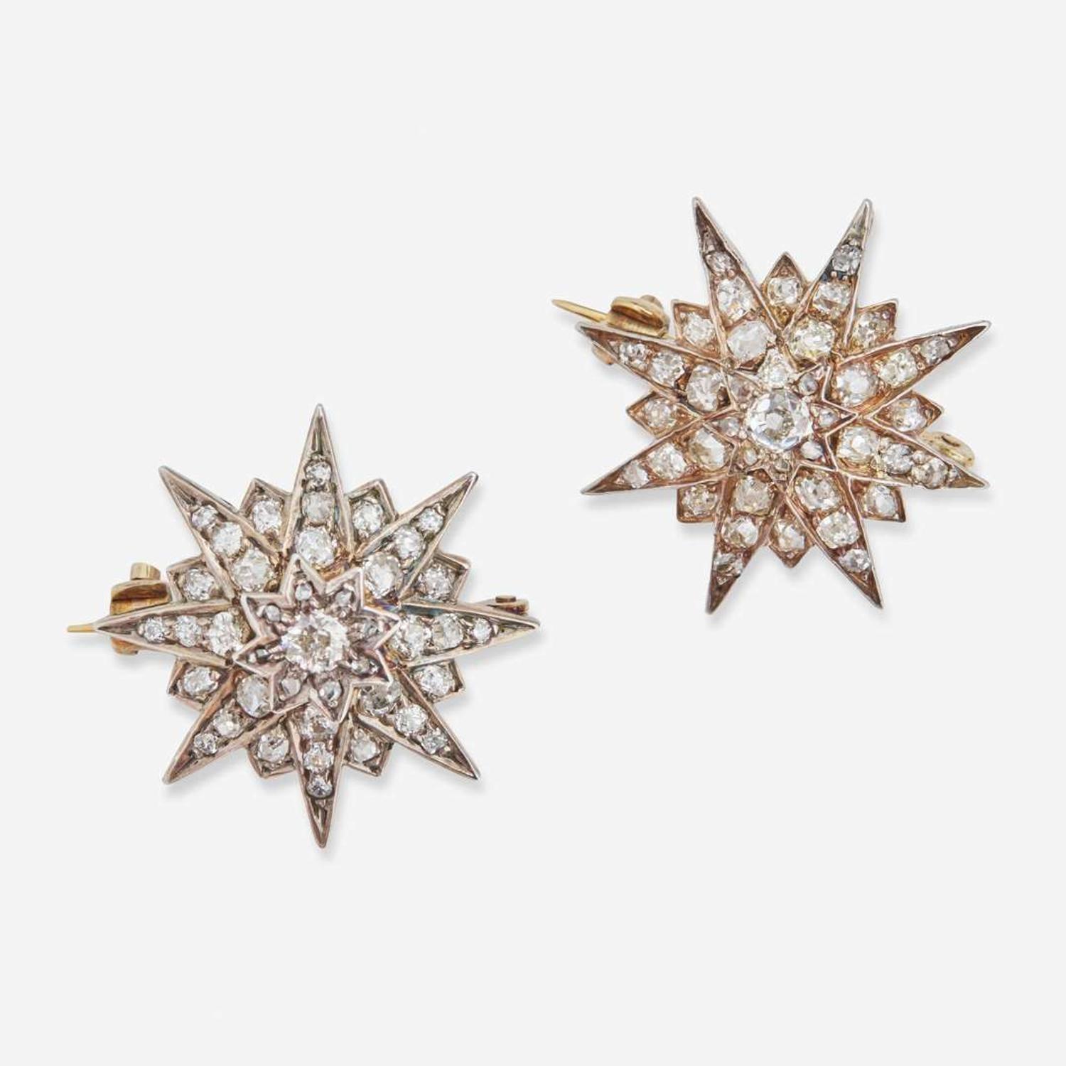 A Set of Matching Yellow Gold and Diamond Brooches Victorian, c.1915