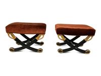 A Pair of Hollywood Regency Style Ebonized and Parcel Gilt Crossed-Sword Benches — 20TH CENTURY