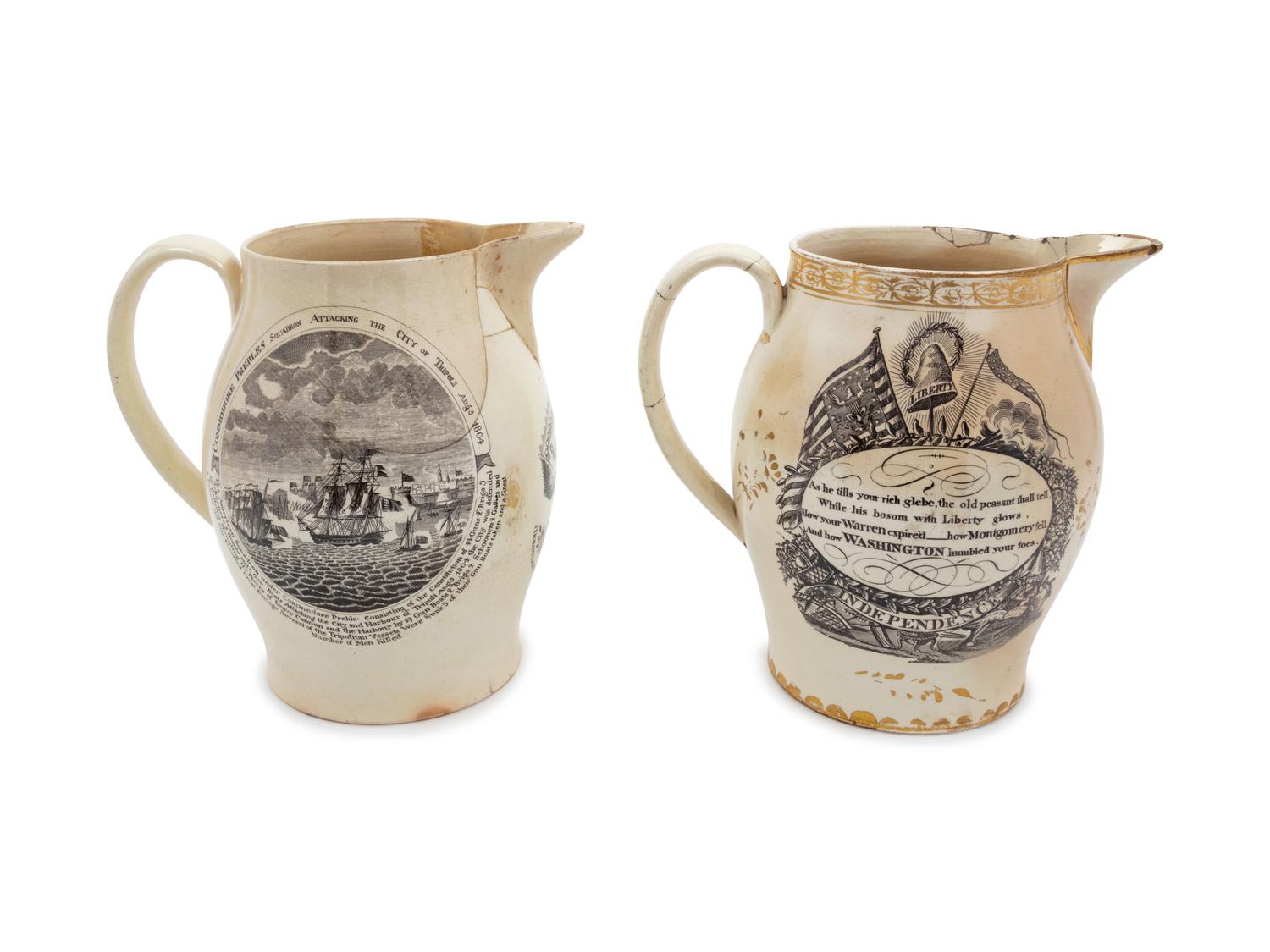 Two Herculaneum Transfer-Decorated Pottery Commemorative Jugs