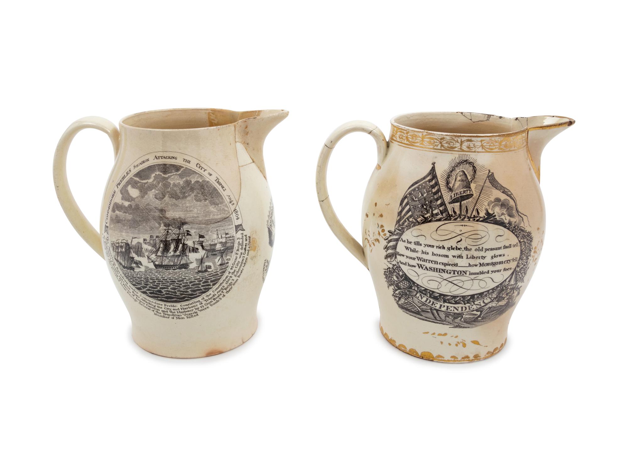 Two Herculaneum Transfer-Decorated Pottery Commemorative Jugs