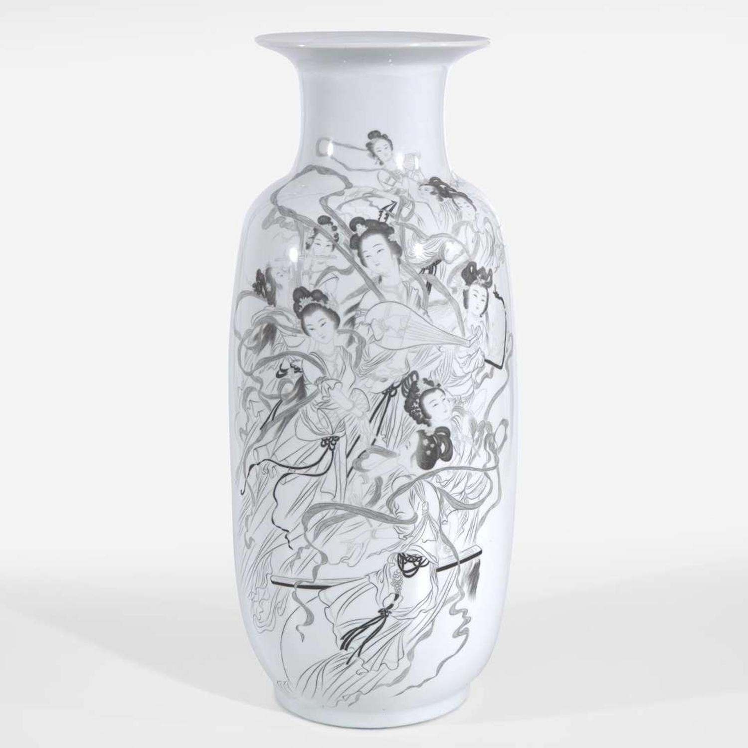 A large and unusual Chinese engraved porcelain "Xiannv wu yue" vase 仙女舞乐瓷瓶 Late 20th/21st century ????????????