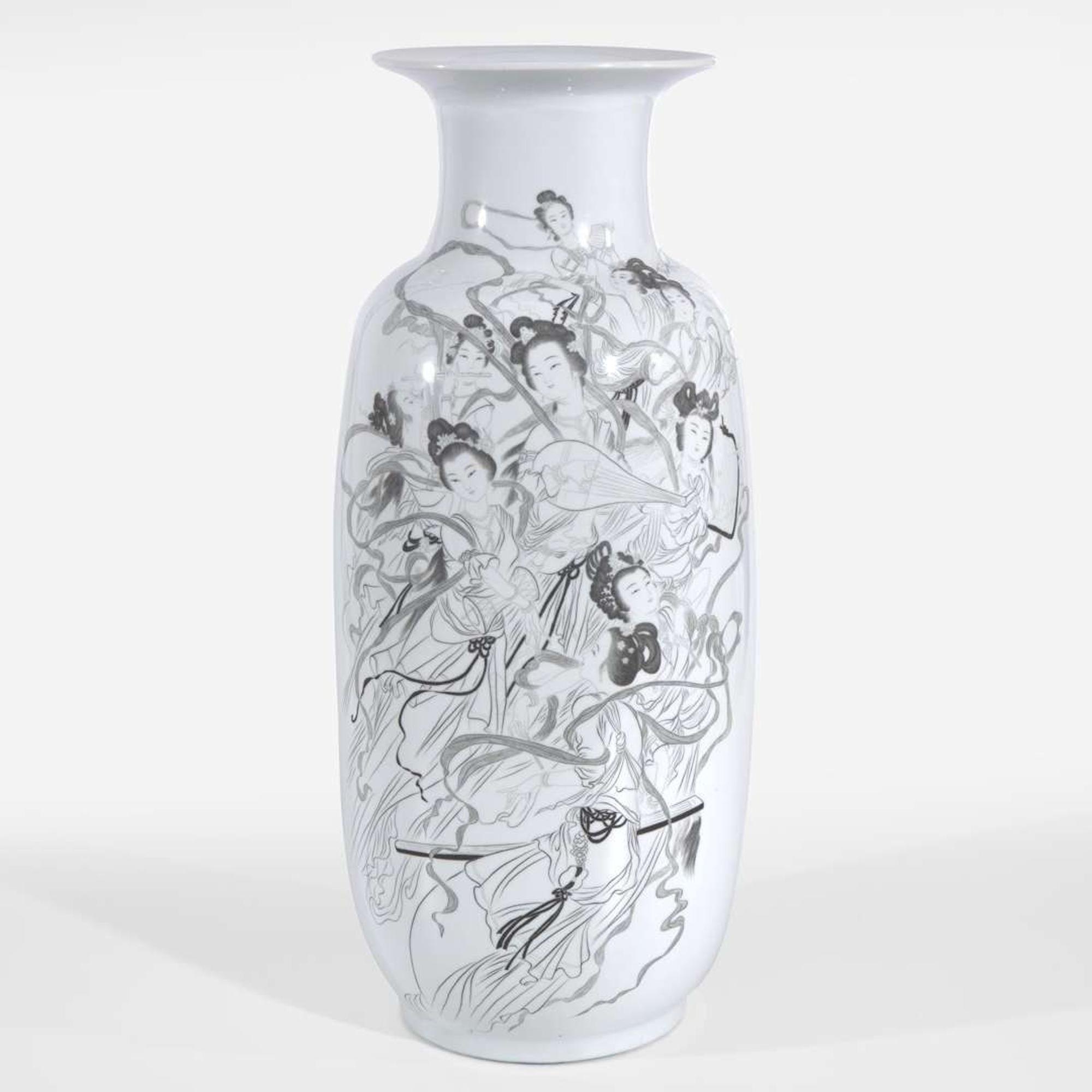 A large and unusual Chinese engraved porcelain "Xiannv wu yue" vase 仙女舞乐瓷瓶 Late 20th/21st century ????????????