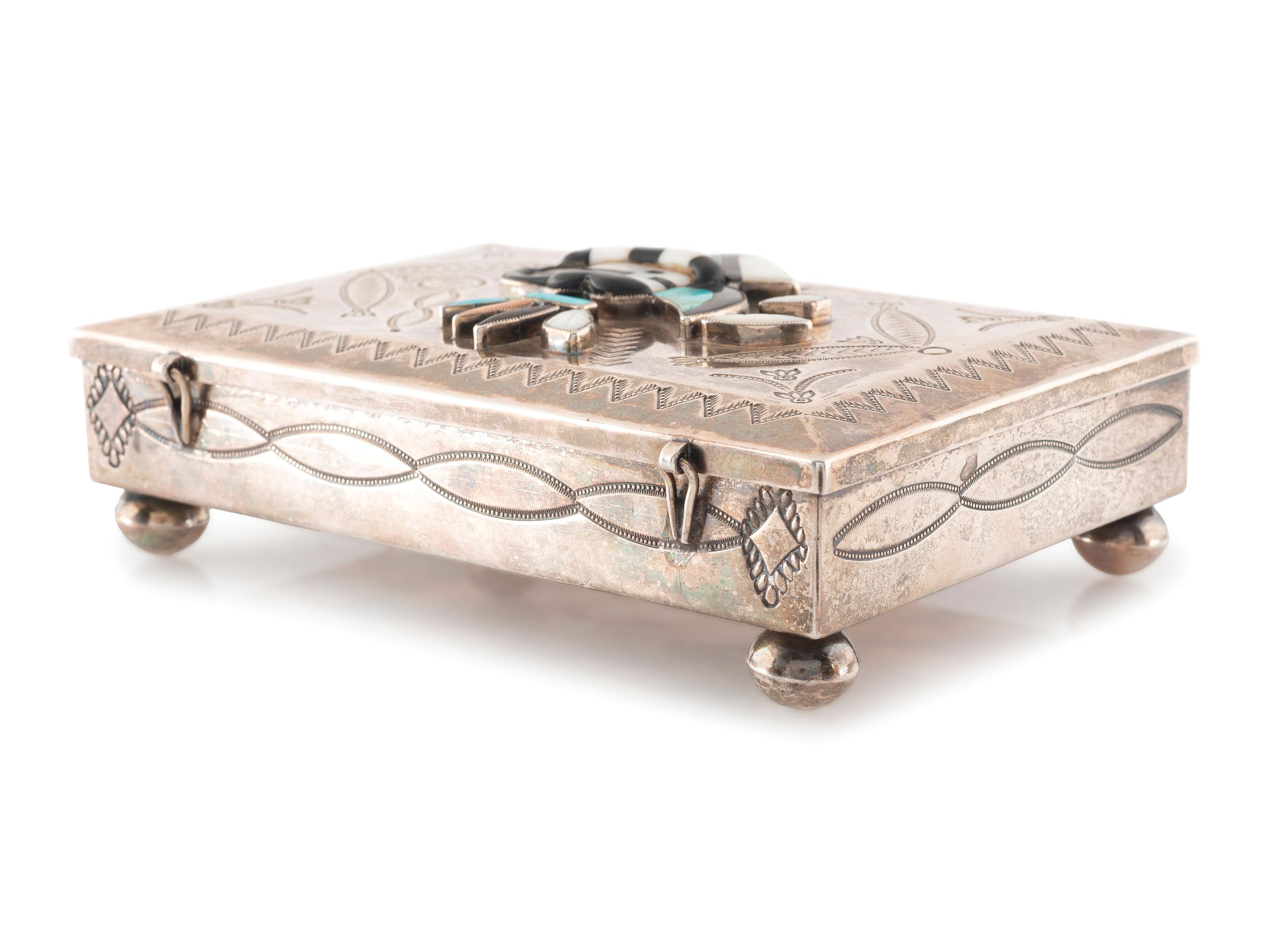 Mosaic Inlay Katsina, on Heavily Stamped Navajo Box