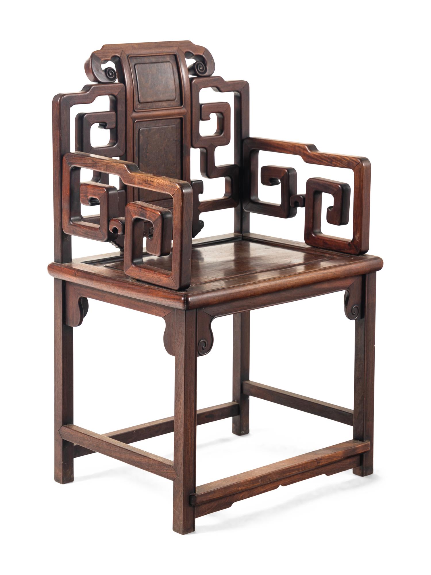 A Chinese Burlwood Inset Hardwood Armchair
