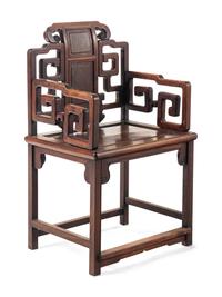 A Chinese Burlwood Inset Hardwood Armchair