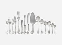 An assembled Elizabeth II sterling silver "rattail" flatware service, Cooper Brothers & Sons, Sheffield, 1952, 1956, 1957, and 1959, and Robert Ensko, London, 1950
