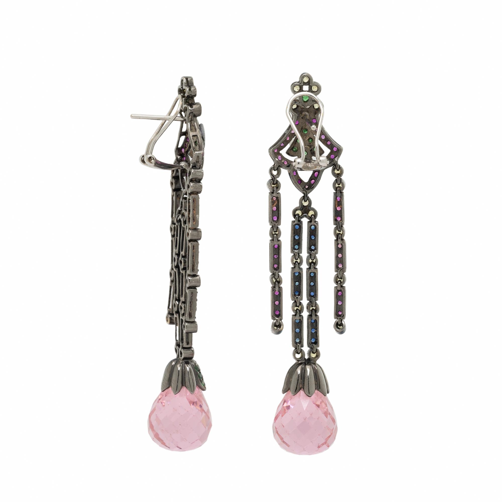 Multigem and Blackened Gold Earrings