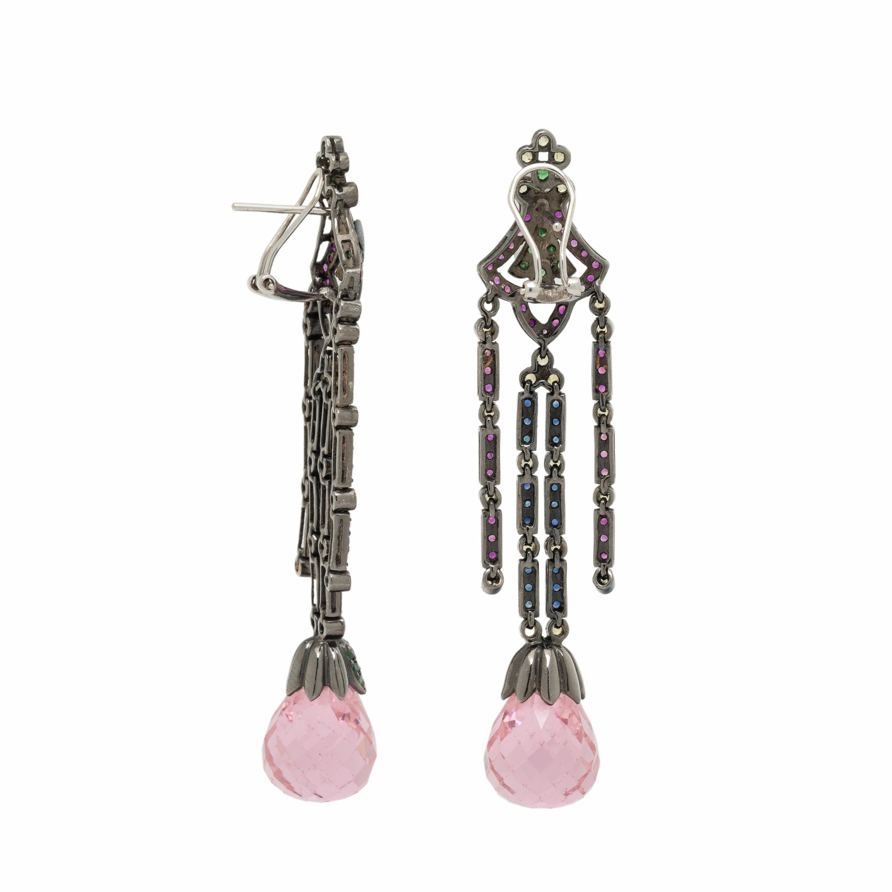 Multigem and Blackened Gold Earrings