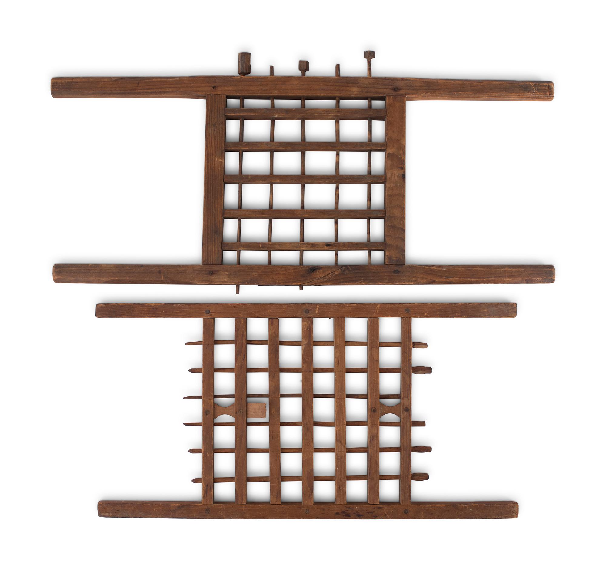 Two Painted Wood and Metal Candle Molds and Two Wood Candle Drying Racks