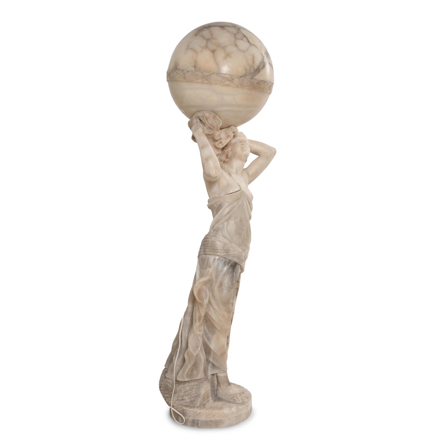 A Continental Carved Marble and Alabaster Figural Lamp