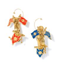 A Pair of Gianni Versace Enamel Flag Oversized Earclips, 3" x 3".