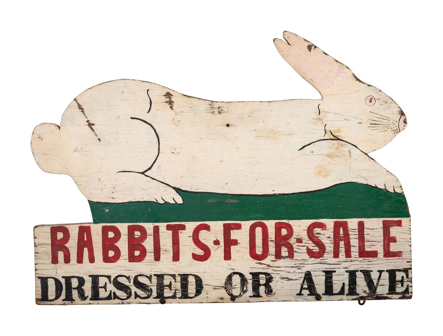 A 'Rabbits For Sale' Painted Wood Advertising Sign