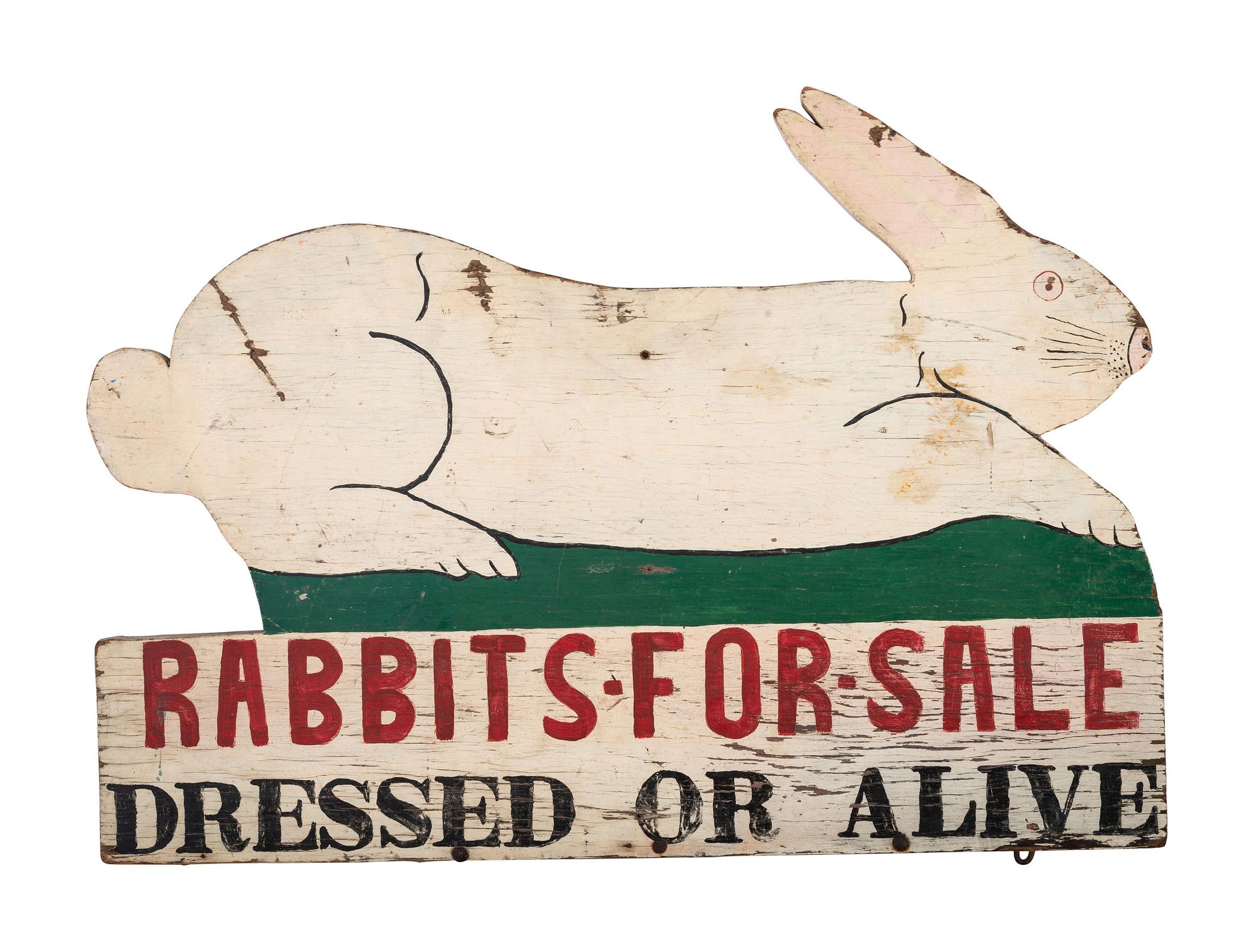 A 'Rabbits For Sale' Painted Wood Advertising Sign