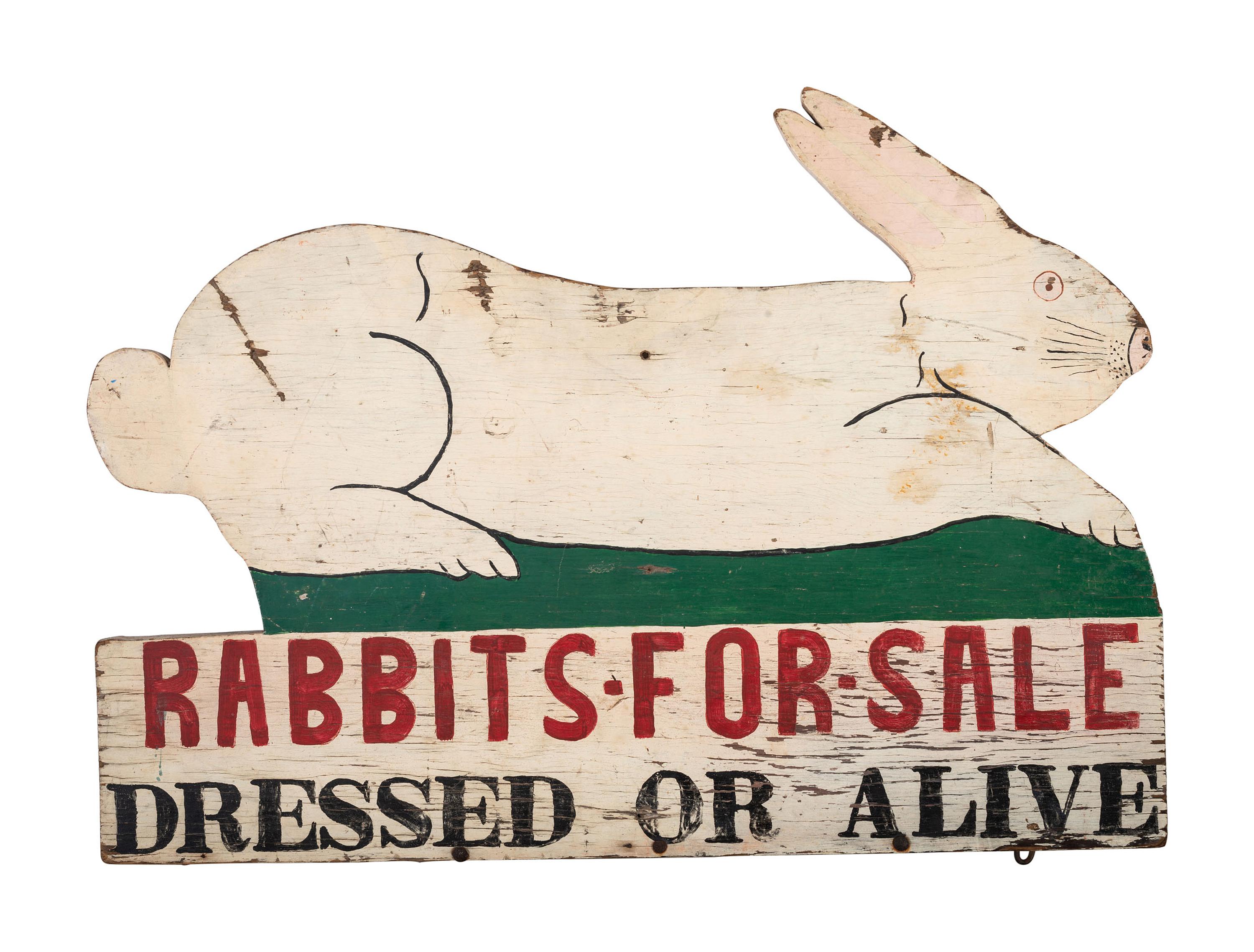 A 'Rabbits For Sale' Painted Wood Advertising Sign