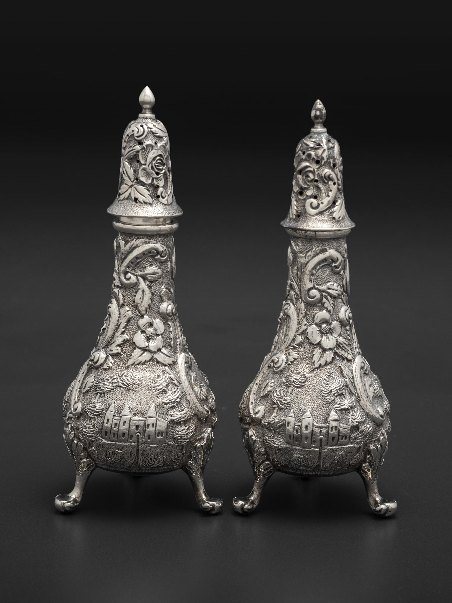 Seven American Repousse Silver Table Articles